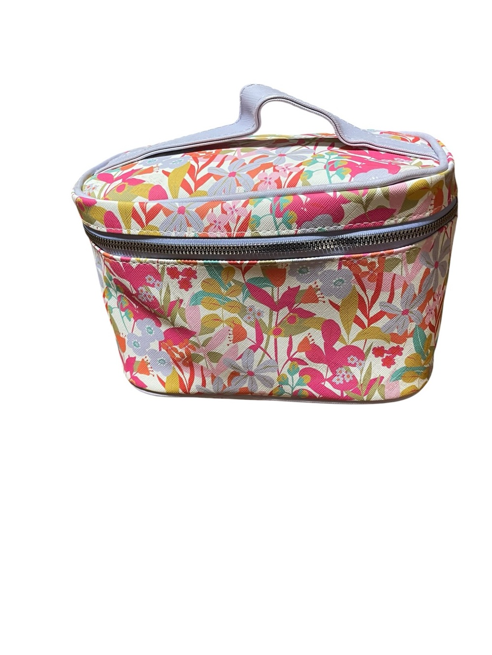 Floral Zip-Top Cosmetic Case with Handle - Pink Multicolor